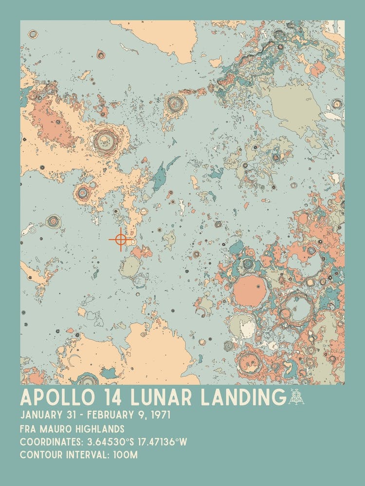 Apollo 14 Lunar Landing Site Vintage Moon Map