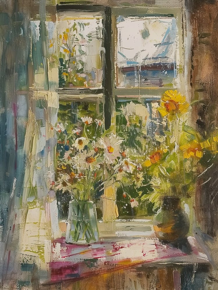 Marigold Flowers On A Cottage Window 3