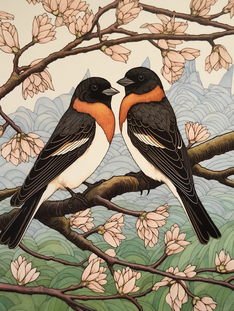 Art Nouveau Birds Poster Barn Swallow 1