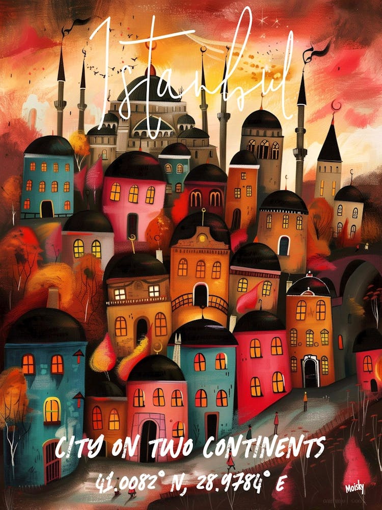 Istanbul, Turkish City On Two Continents, folk naive and whimsical poster