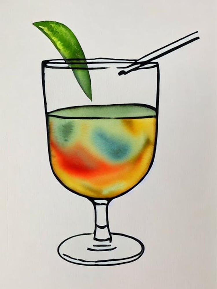 Dirty Shirley Minimal Line Drawing With Watercolour Cocktail Poster