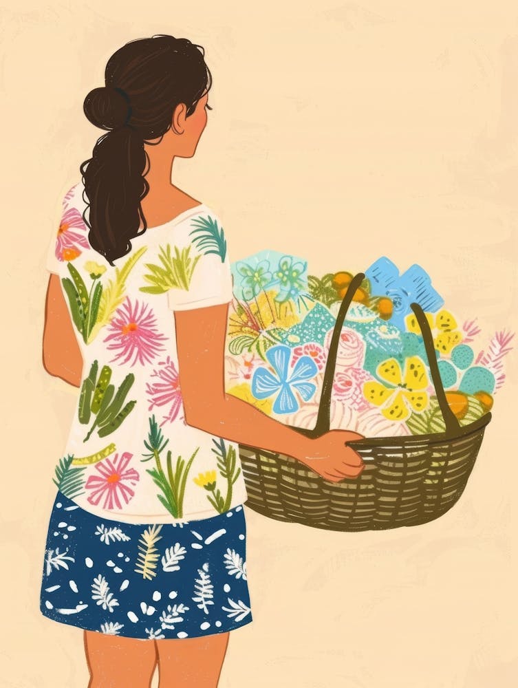 Woman With Basket Of Flowers