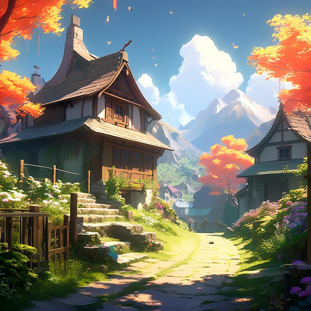 Rustic Village Scene Ethereal Heavenly Glow Incorporating Styles Of Greg Rutkowski Loish Rhads (2)