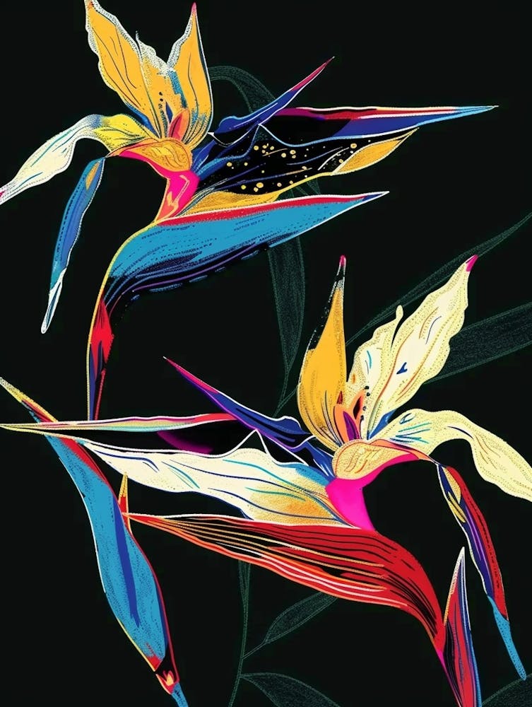 Neon Flowers On Black Bird Of Paradise 4