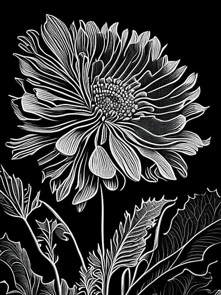 Calendula Leaf Linocut 2