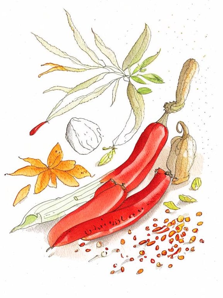 Cayenne Pepper Spices And Herbs Pencil Illustration 1