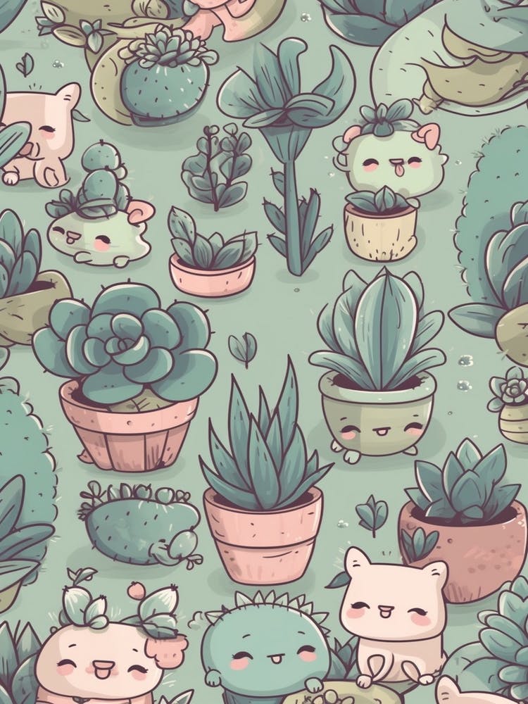 Succulents Kawaii Illustration 2