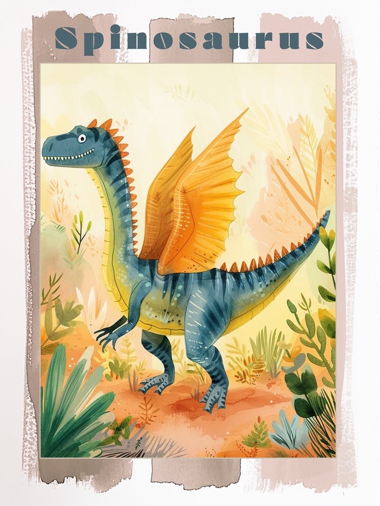 Cute Spinosaurus With Wings Watercolour Poster