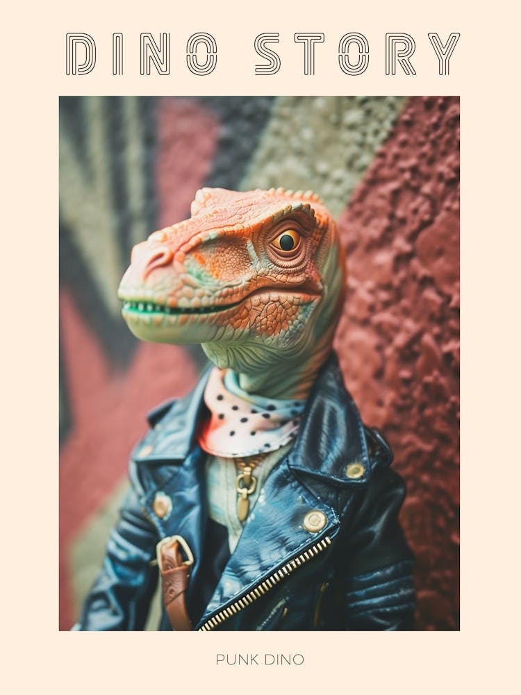 Punky Dinosaur In A Leather Jacket 4 Poster