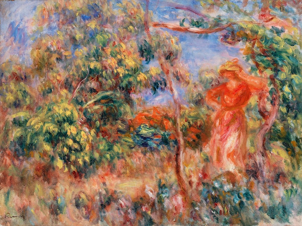 Woman In Red In A Landscape, Pierre Auguste Renoir