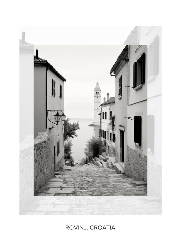 Poster Of Rovinj, Croatia, Black And White Old Photo 1