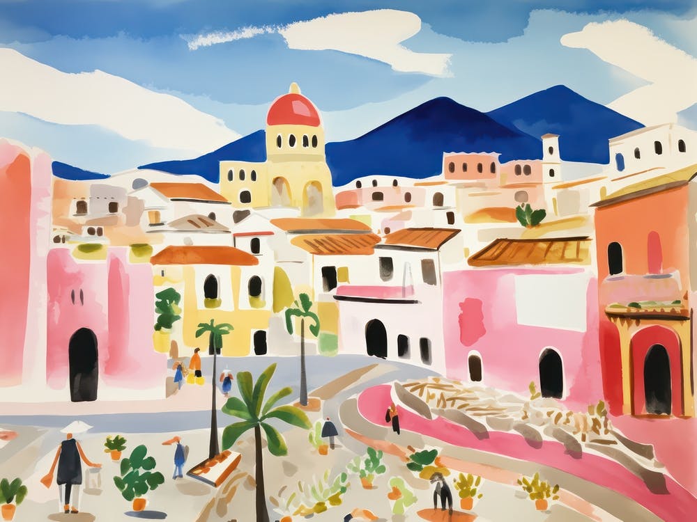 Salerno Italy Niedliche Aquarell Illustration 1