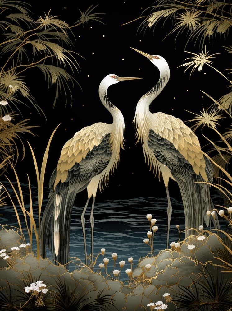 Two Cranes In The Night