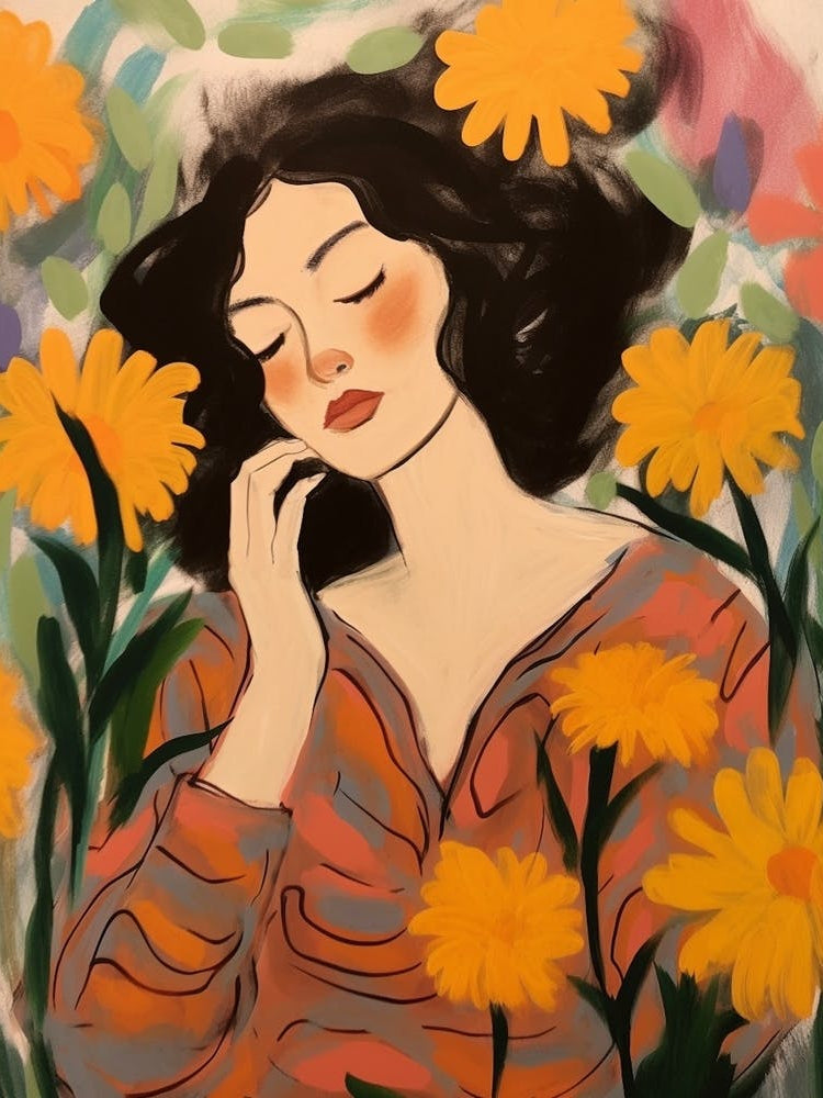 Woman With Autumnal Flowers Marigold 1