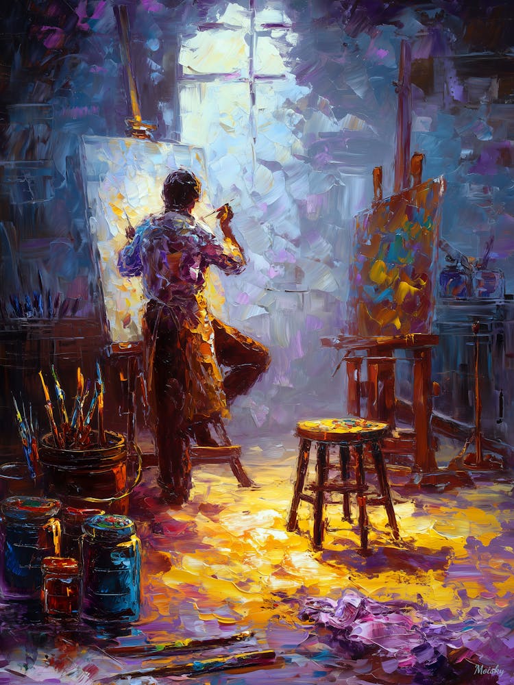 Das Licht des Künstlers – Studiomoment In Expressivem Poster