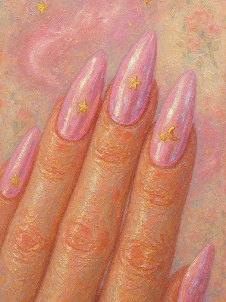 Pink Nails With Stars