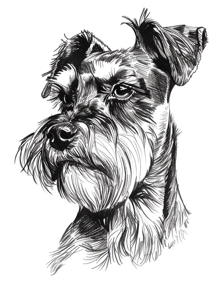 Miniature Schnauzer Dog Black & White Line Sketch 3