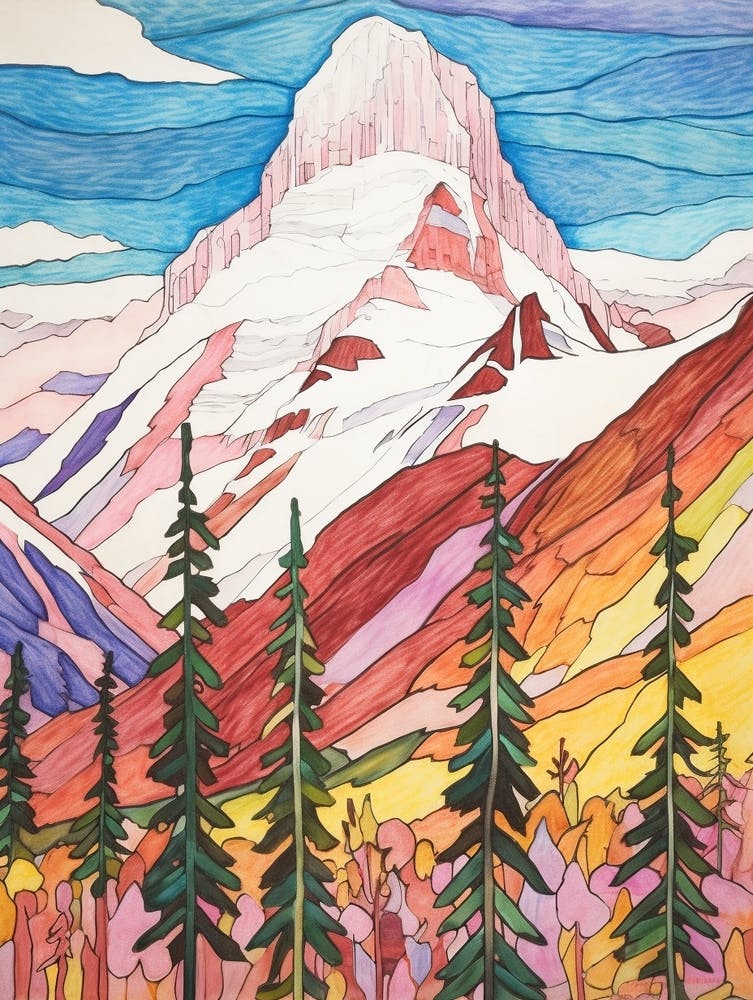 Mount Robson Canada 1 Colourful Mountain Illustration
