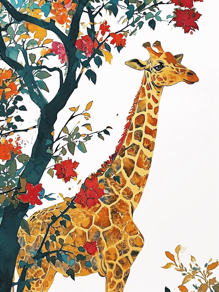 Giraffe In The Tree Watercolour 2