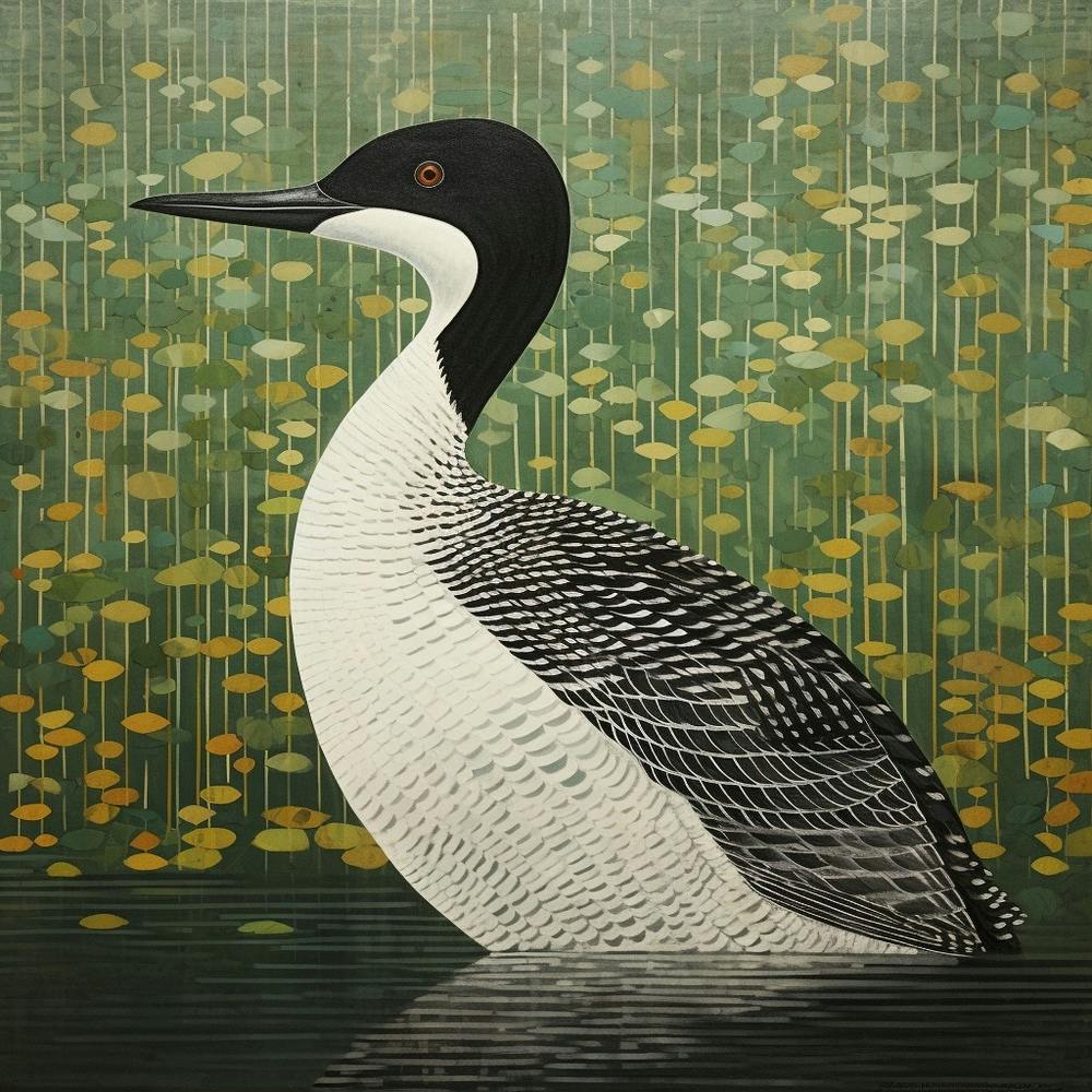 Ohara Koson Inspired Bird Painting Common Loon 1 Square