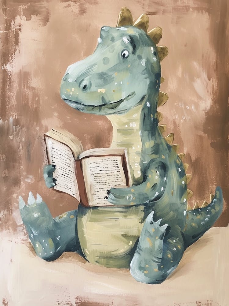 Neutral Pastels Dinosaur Reading A Book 2