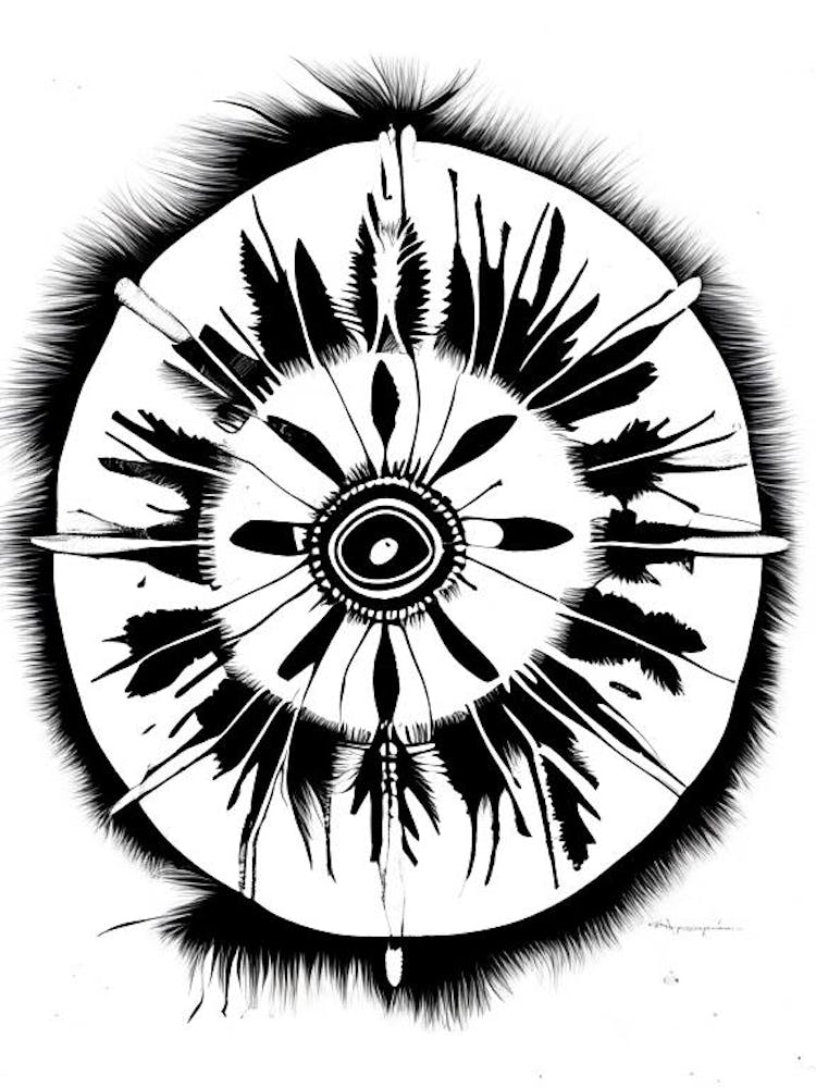 Native American Medicine Wheel Symbol Black And White Painting