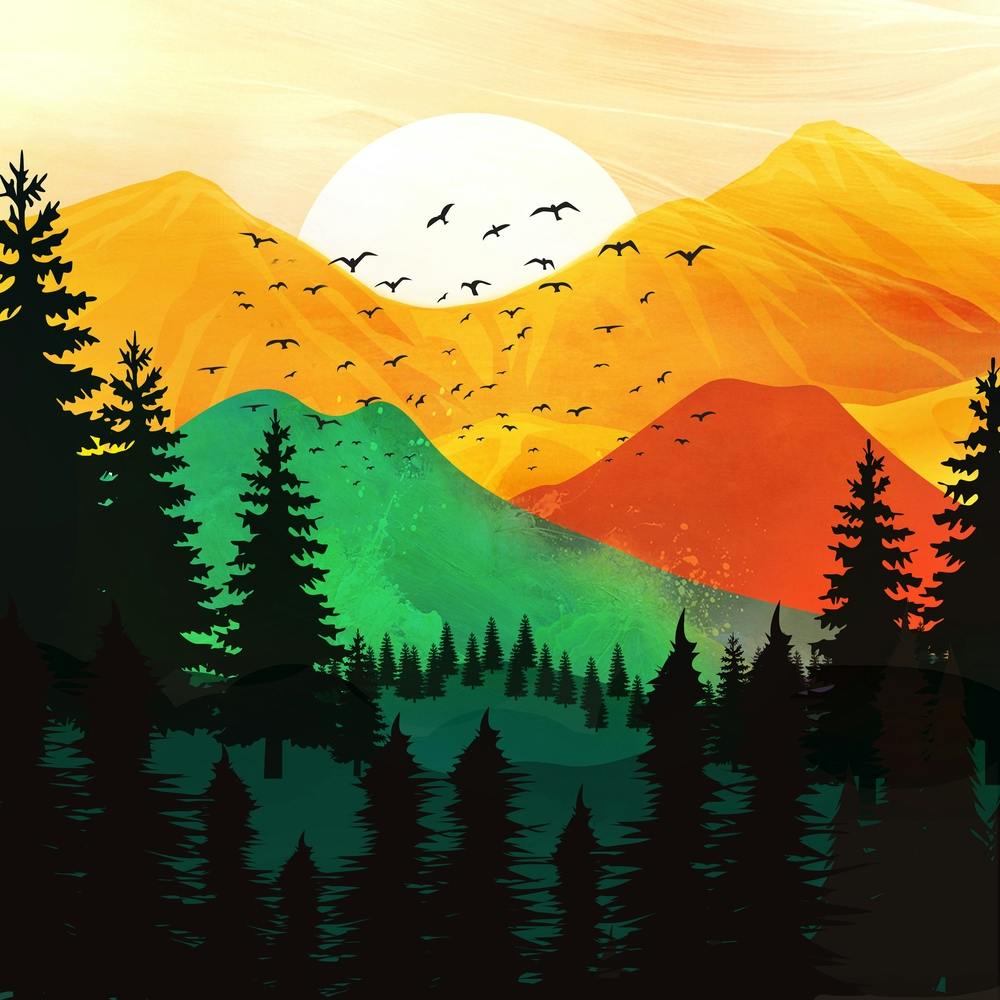 Lever de soleil sur les sommets colorés des montagnes