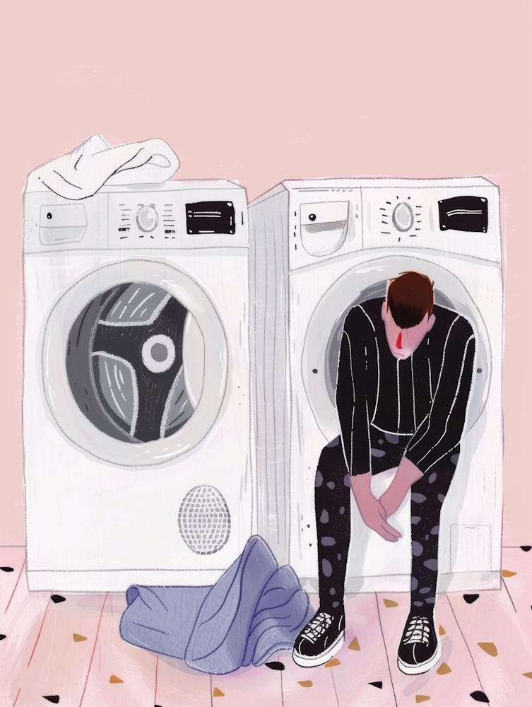 Man Sitting In Front Of Washing Machine 1