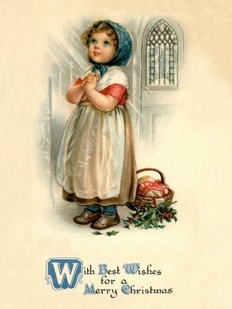 Little Girl Praying In A Church, Holiday Poster With A Quote