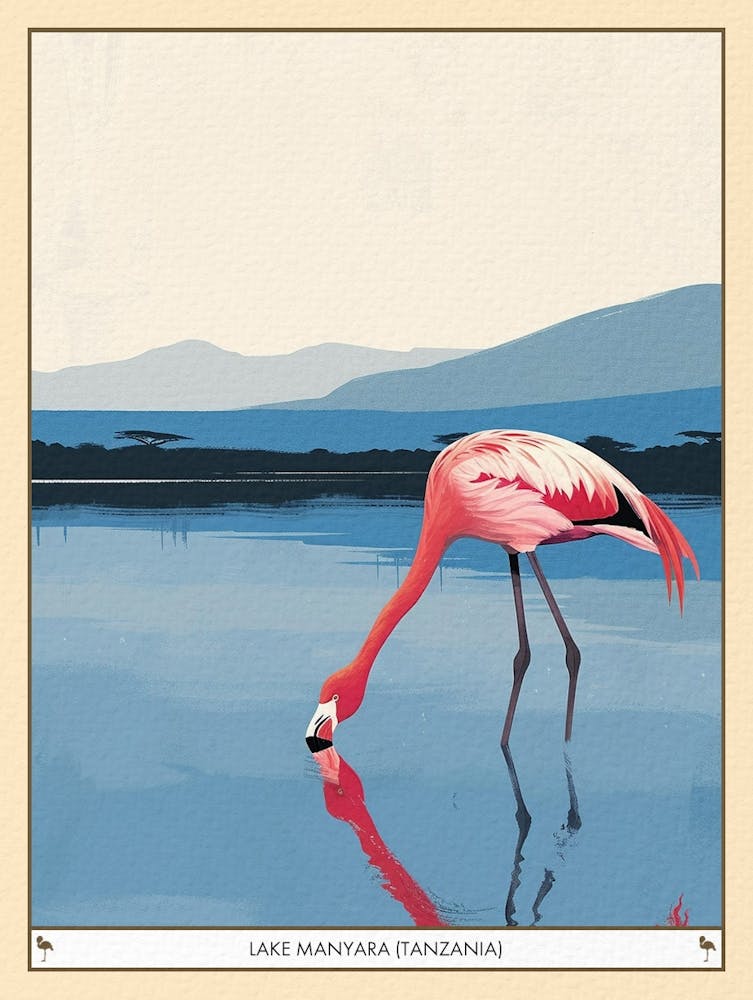 Greater Flamingo Lake Manyara Tanzania Tropical Illustration 4 Poster