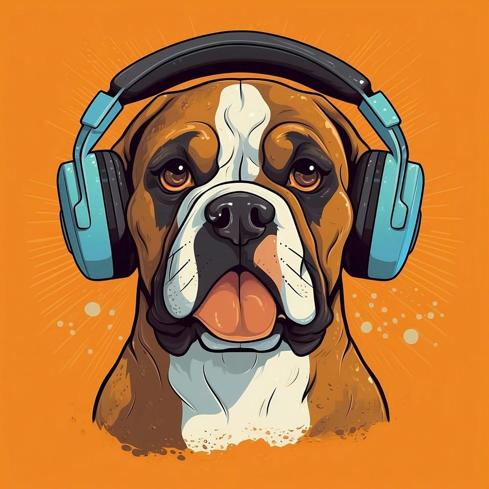 Chien Boxer avec un Casque