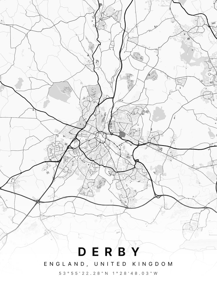 Derby England White Map