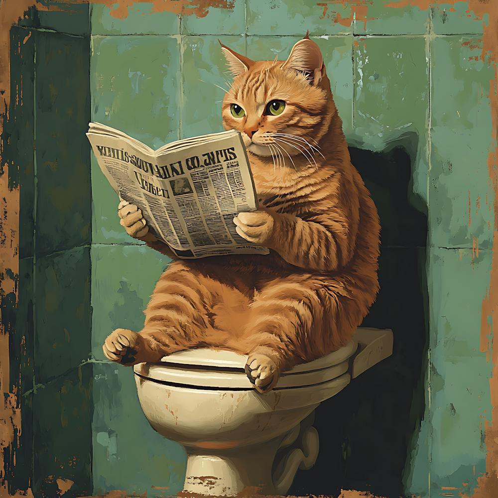 Cat Reading Newspaper