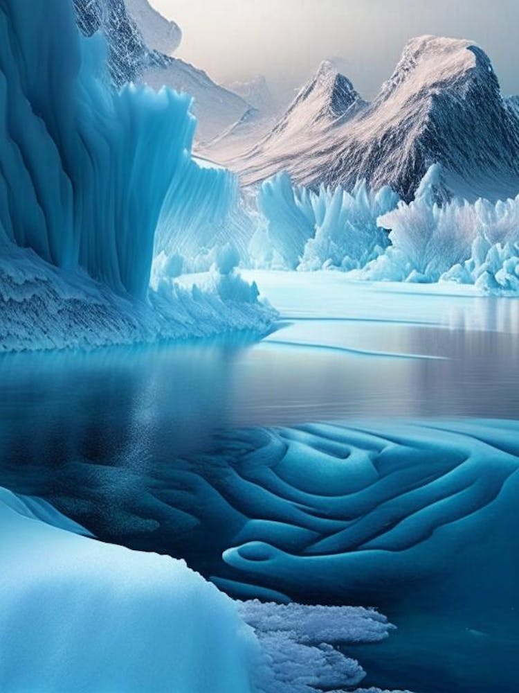 Frozen Landscapes With Icy Water Formations Waterscape Crayon 1