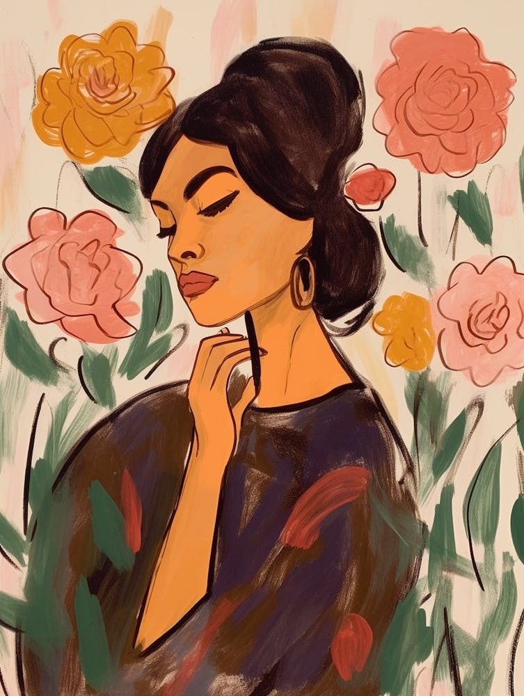 Woman With Autumnal Flowers Rose 1