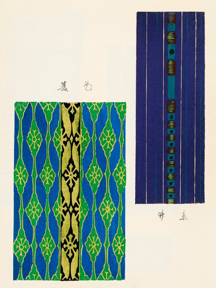 Vintage Ukiyo-e Woodblock Print Of Japanese Textile, Shima Shima, Furuya Korin (194)