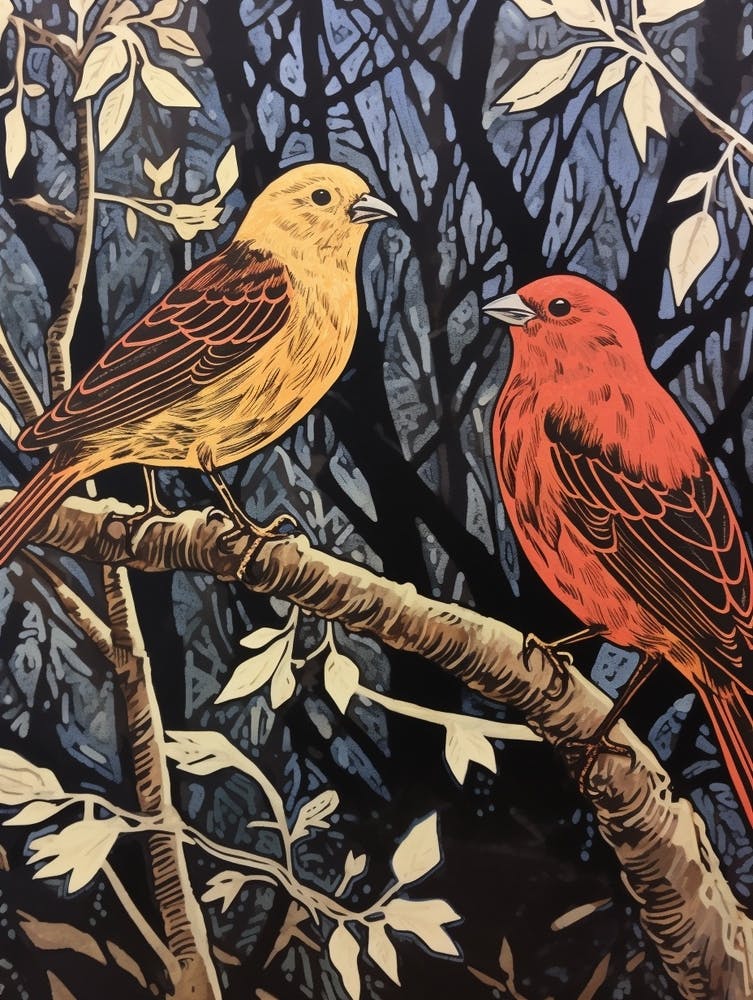 Art Nouveau Birds Poster Yellowhammer 1