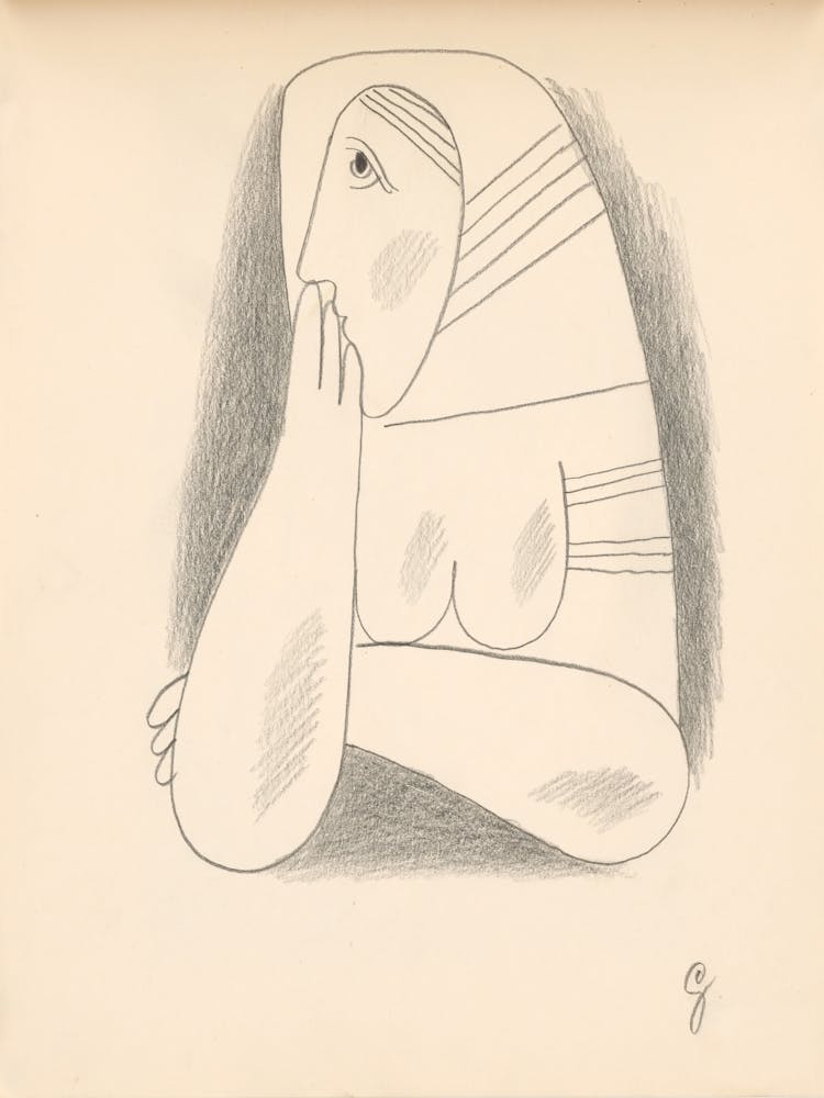 A Woman In A Striped Scarf And Braid With Her Face Supported, Mikuláš Galanda