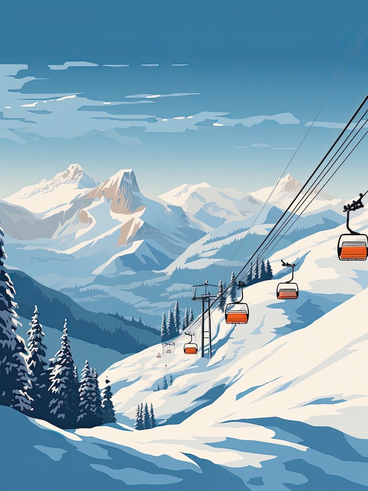 Jackson Hole Mountain Resort   Wyoming, Usa, Ski Resort Illustration 3 Simple Style
