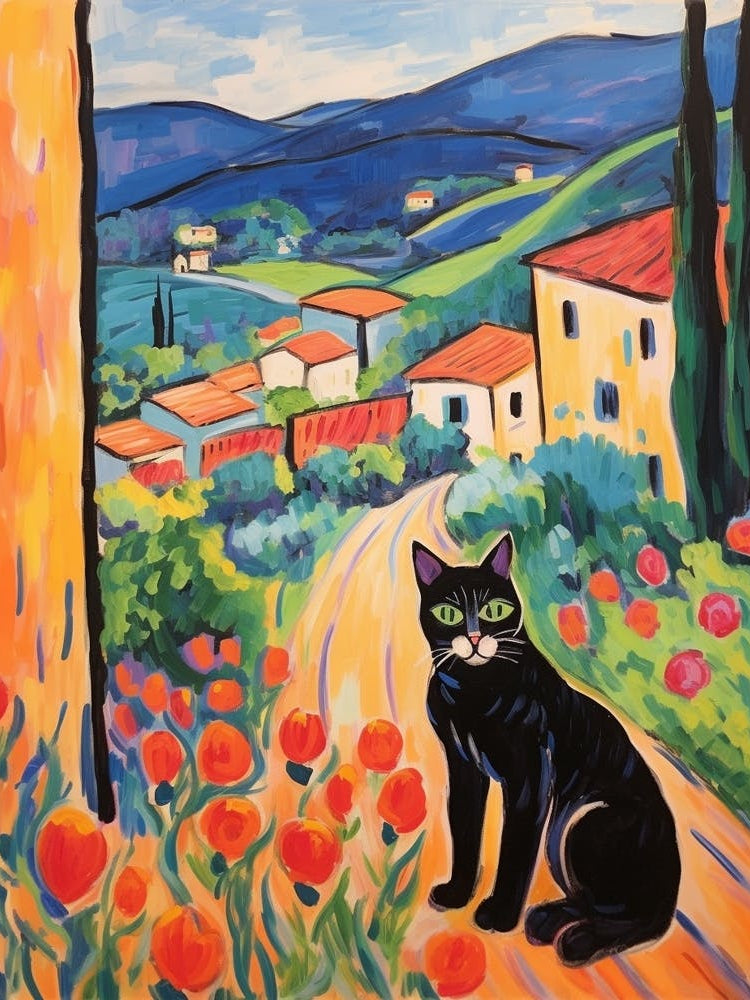 Painting Of A Cat In Val D Orcia Italy 3