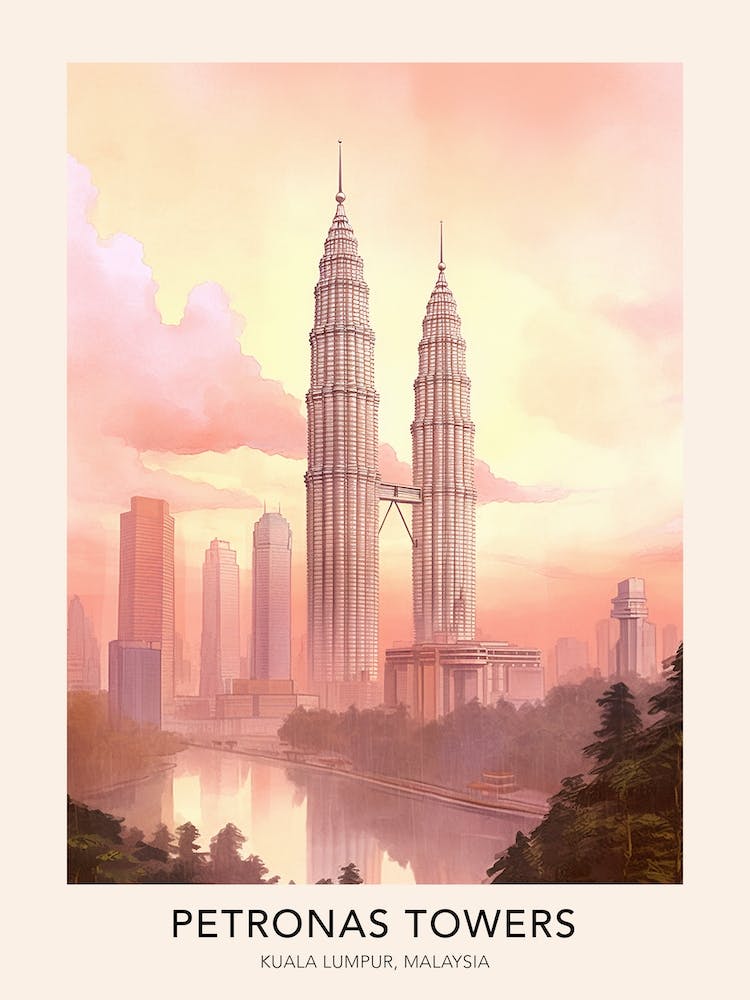 The Petronas Towers Kuala Lumpur Malaysia Travel Poster