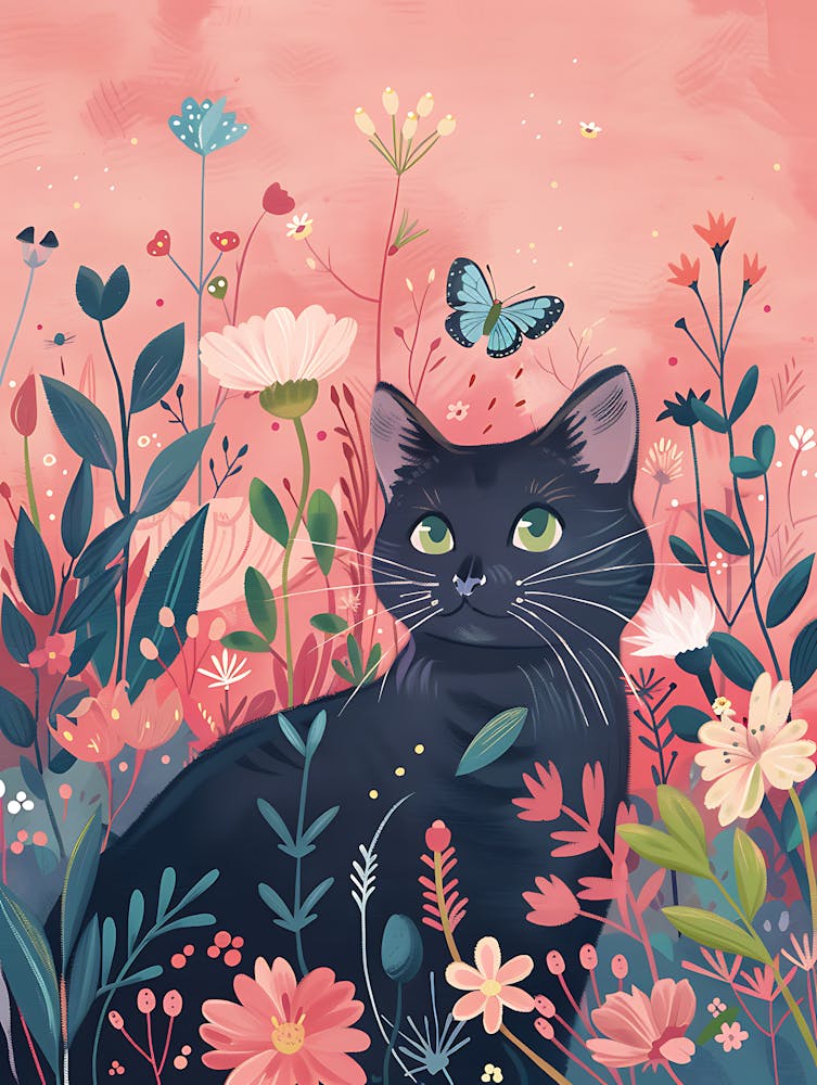 Black Cat In Flowers 6