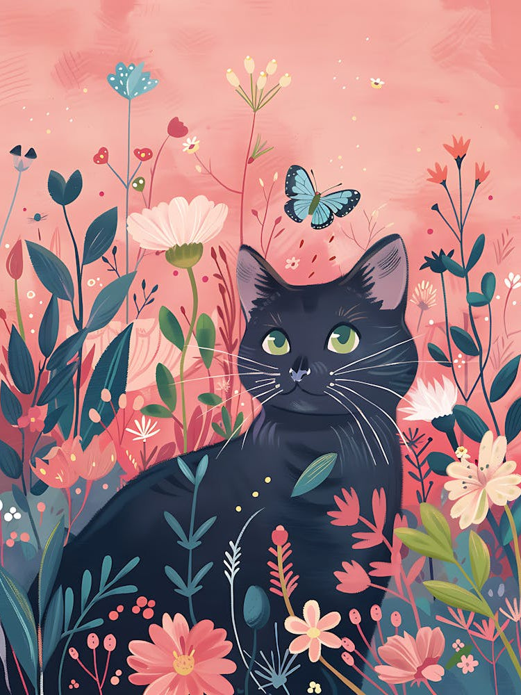 Black Cat In Flowers 6