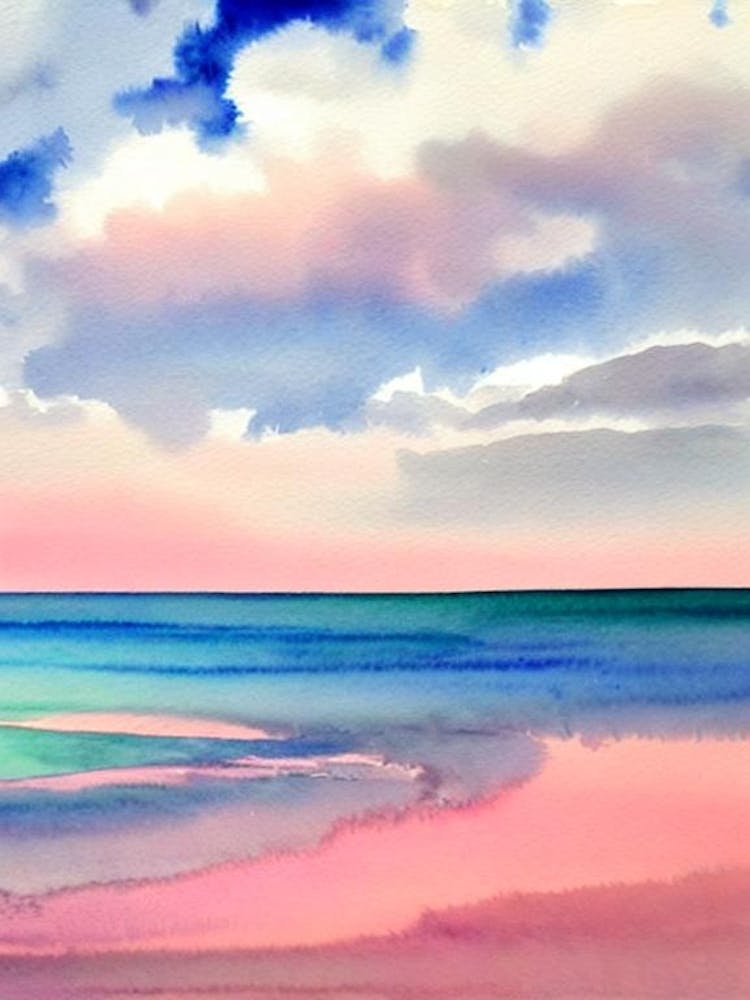 Chesil Beach, Dorset Pink Watercolour