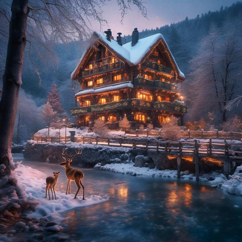 Christmas Chalet Wintery Scene