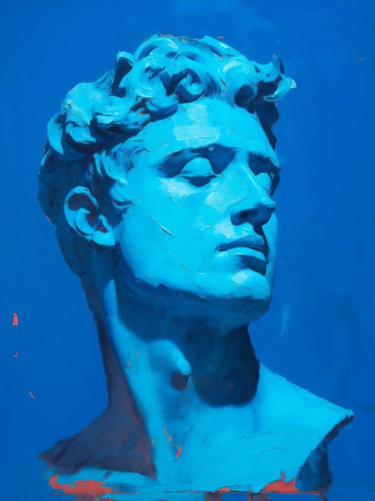 Abstract Bust Statue Painting, Abstract Modern Art, Blue Roman Statue Print, Aesthetic Room Decor, Minimal Abstract Art, Bust Greek Statue