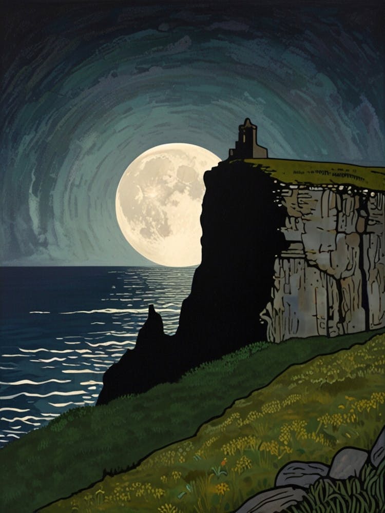 William Morris Full Moon Over The Cliffs