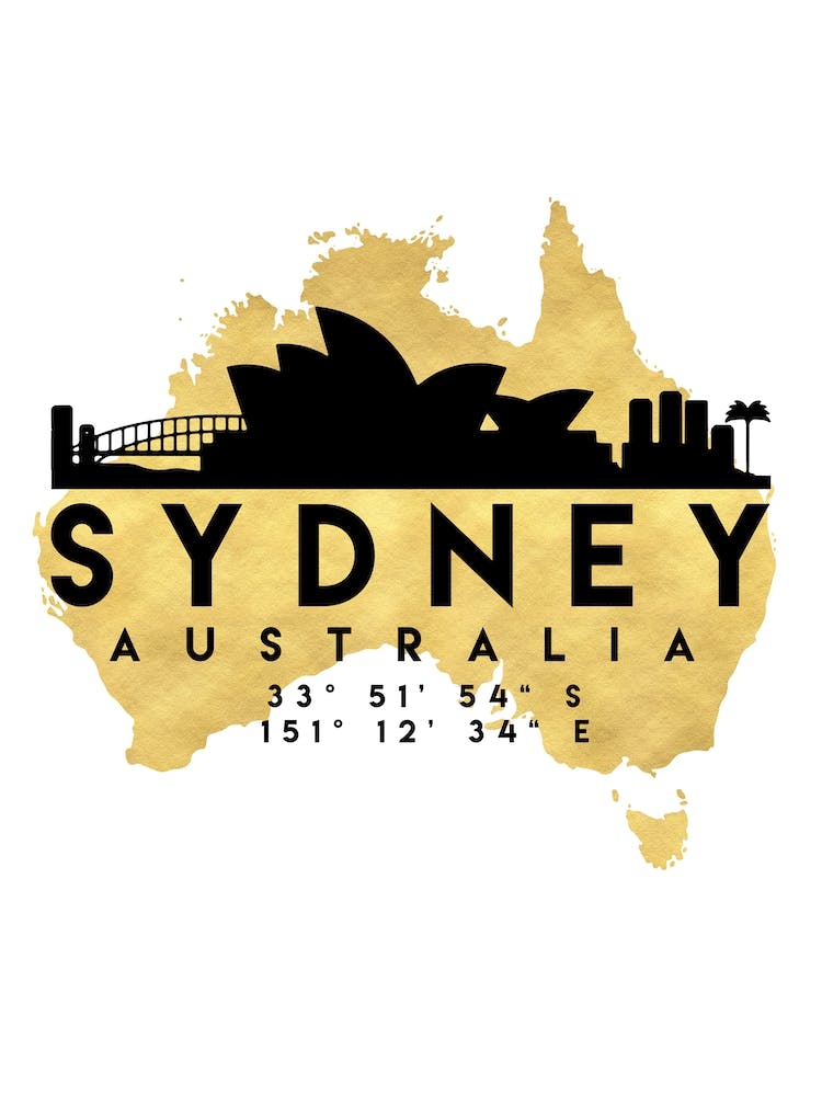 Sydney Australia Silhouette City Skyline Map