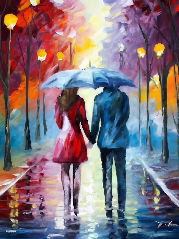 Couple Holding Umbrellas In The Rain