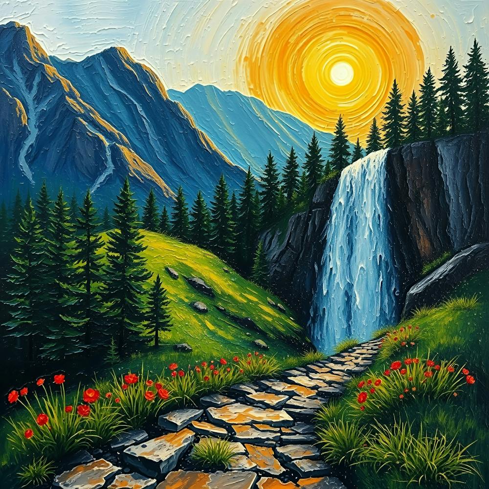 Sunset At The Waterfall